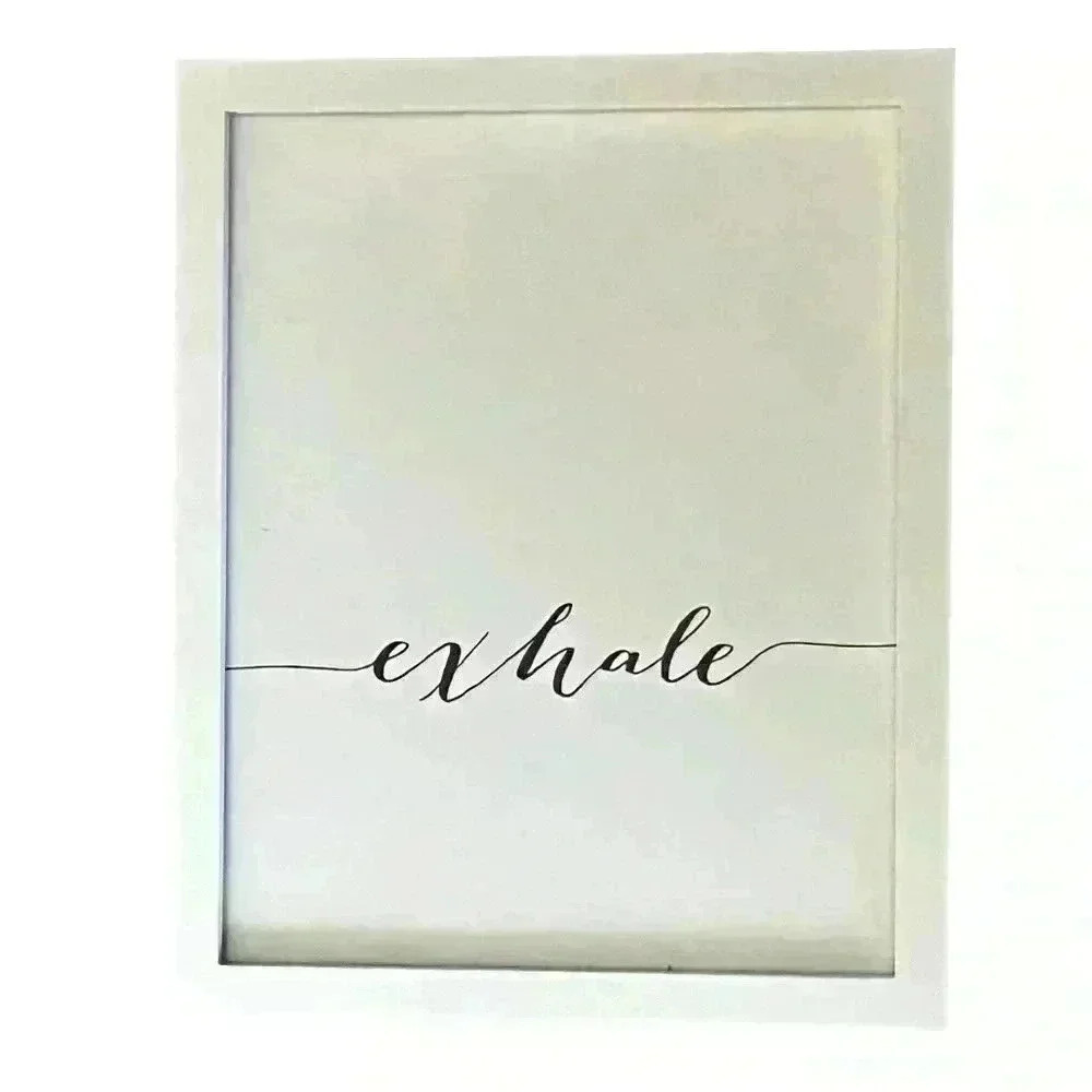 Framed artwork wall decor Inhale and Exhale white with black cursive white frame - Picture 3 of 10